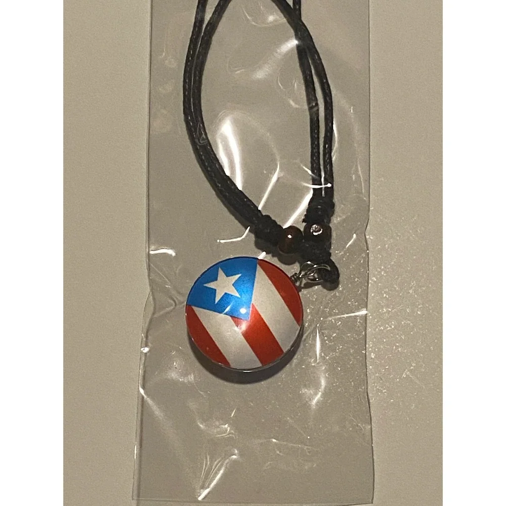 Puerto Rico Necklace with Flag Multicolor Boricua Heritage Pendant Black Cord